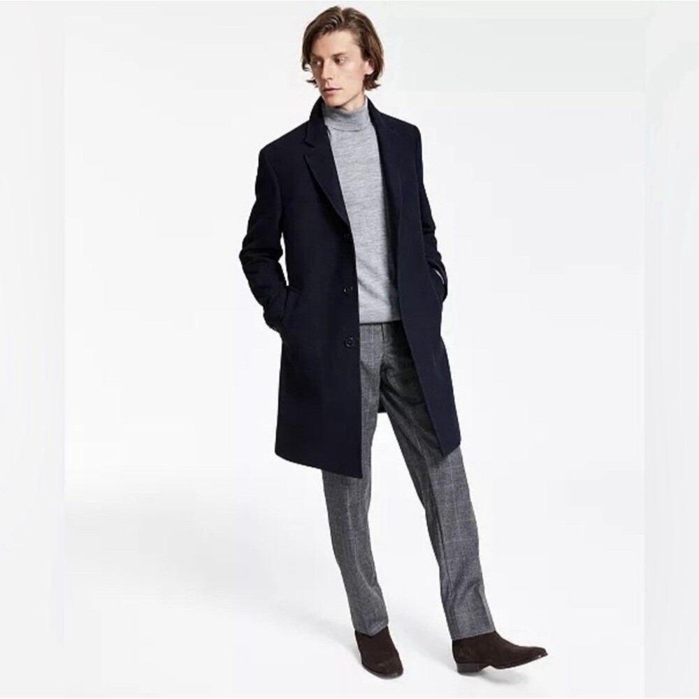Ralph Lauren Luther Midnight Blue Herringbone Wool Blend Overcoat Men’s 38R NWT